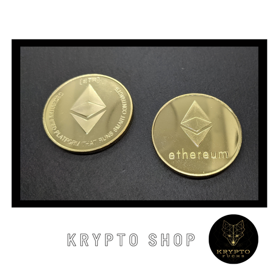 Ethereum ETH Kryptomünze – Gold, Vorder- und Rückseite | KryptoFuchs