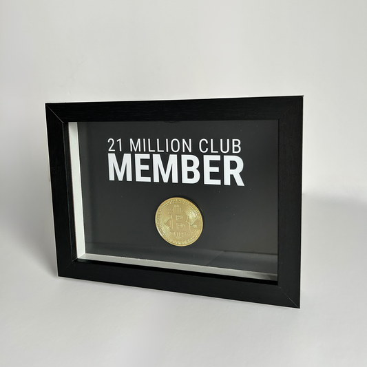 Krypto Kunst "21 Millionen Club Member" – Schwarz, weiße Schrift auf schwarzem Grund | KryptoFuchs