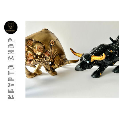 Bitcoin BTC Bulle Miami Krypto Skulptur schwarz – Schrägansicht mit Bitcoin-Logo | KryptoFuchs