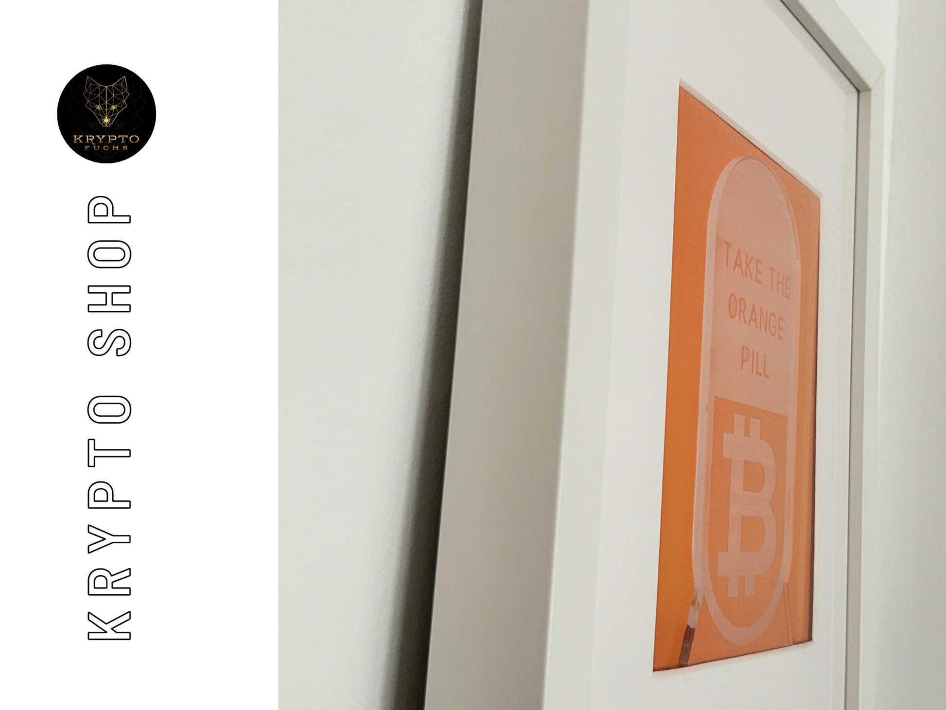 Krypto Kunst „Take the orange Pill" – Gerahmtes Poster Bitcoin Red Pill Motiv | KryptoFuchs