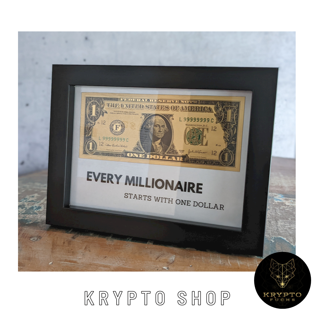 Krypto Kunst "Every Millionaire starts with one Dollar" – Detailansicht | KryptoFuchs