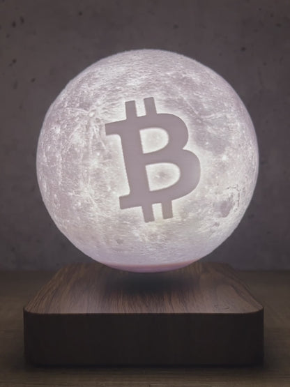 Bitcoin Magnetlampe Video – schwebende Mond-Lampe mit BTC Logo in Aktion