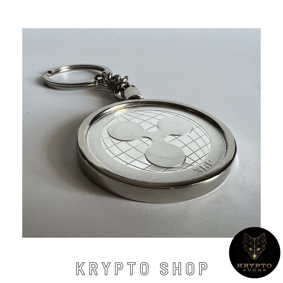 Ripple XRP Kryptomünze – Silber als Schlüsselanhänger | KryptoFuchs