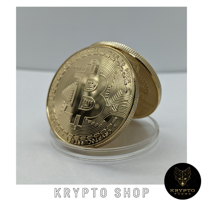 Bitcoin BTC Kryptomünze – im weißen Display | KryptoFuchs