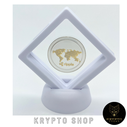 Ripple XRP Kryptomünze – Bicolor im weißen Schwebe-Display | KryptoFuchs
