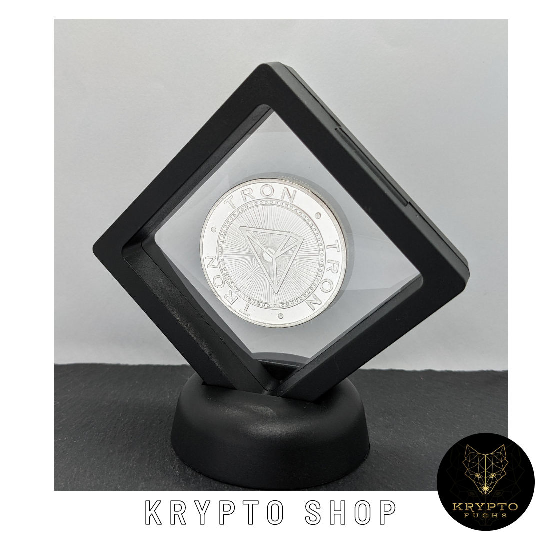 TRON TRX Kryptomünze – im schwarzen Schwebe-Display | KryptoFuchs