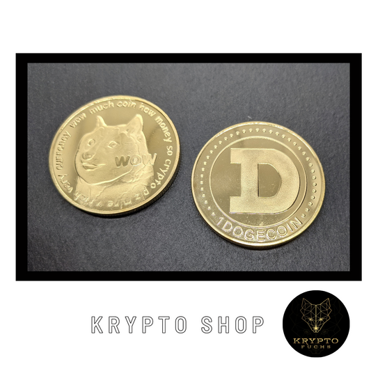 Dogecoin DOGE Kryptomünze – Vorder- und Rückseite | KryptoFuchs