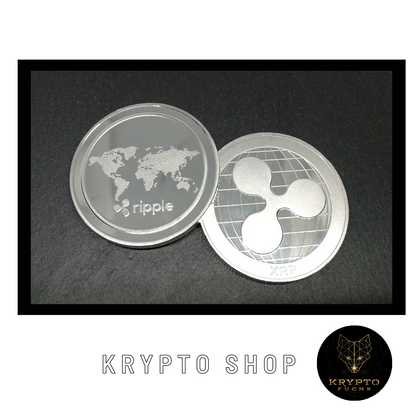 Ripple XRP Kryptomünze – Silber, Vorder- und Rückseite im Rahmen | KryptoFuchs