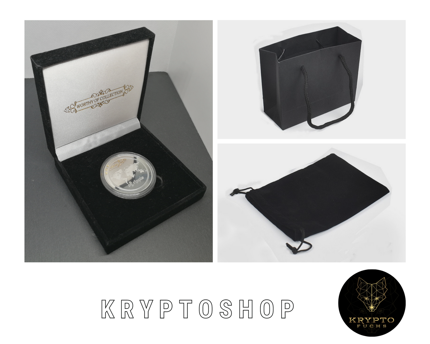 Ripple XRP Kryptomünze – Silber als Luxusgeschenk-Set | KryptoFuchs