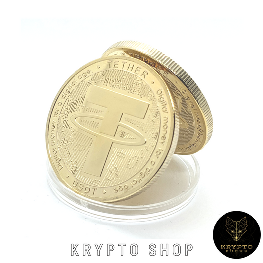 Tether USDT Kryptomünze – aufgestellte Münze in Schutzkapsel | KryptoFuchs