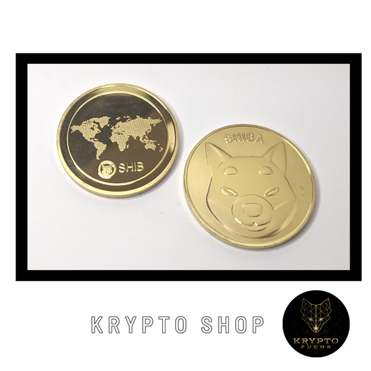 Shiba Inu SHIBA Kryptomünze – Gold, Vorder- und Rückseite | KryptoFuchs