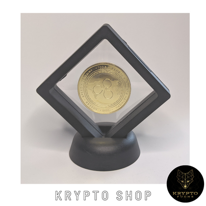 Ripple XRP Kryptomünze 2021 Edition – Gold im schwarzen Schwebe-Display, weitere Ansicht | KryptoFuchs