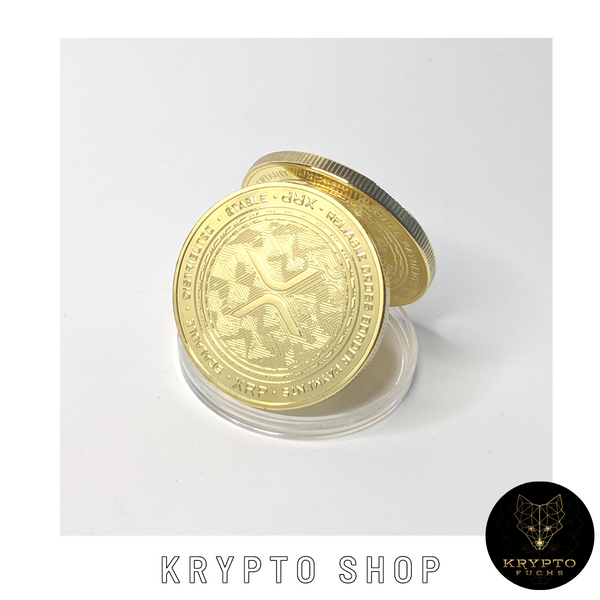 Ripple XRP Kryptomünze 2021 Edition – Gold, aufgestellte Münze | KryptoFuchs