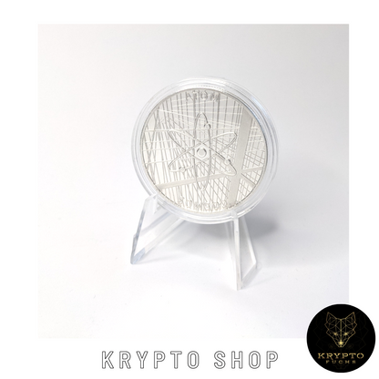 Cosmos ATOM Kryptomünze – Silber mit Aufsteller | KryptoFuchs