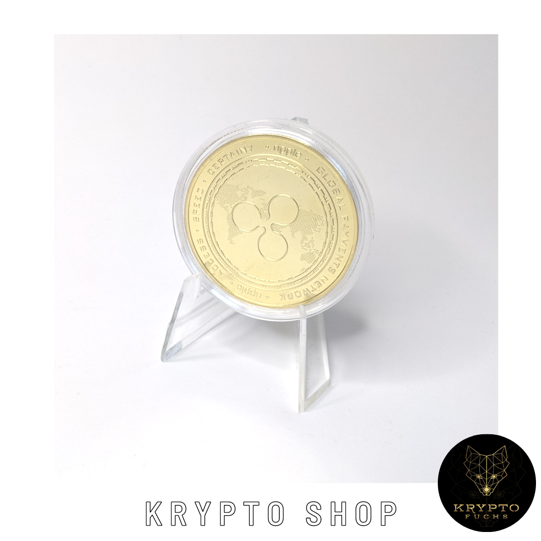 Ripple XRP Kryptomünze 2021 Edition – Gold mit Aufsteller | KryptoFuchs