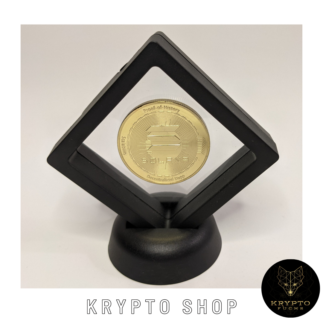 Solana SOL Kryptomünze – im schwarzen Display | KryptoFuchs