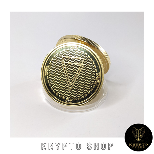 Verge XVG Kryptomünze – aufgestellte Münze in Schutzkapsel | KryptoFuchs