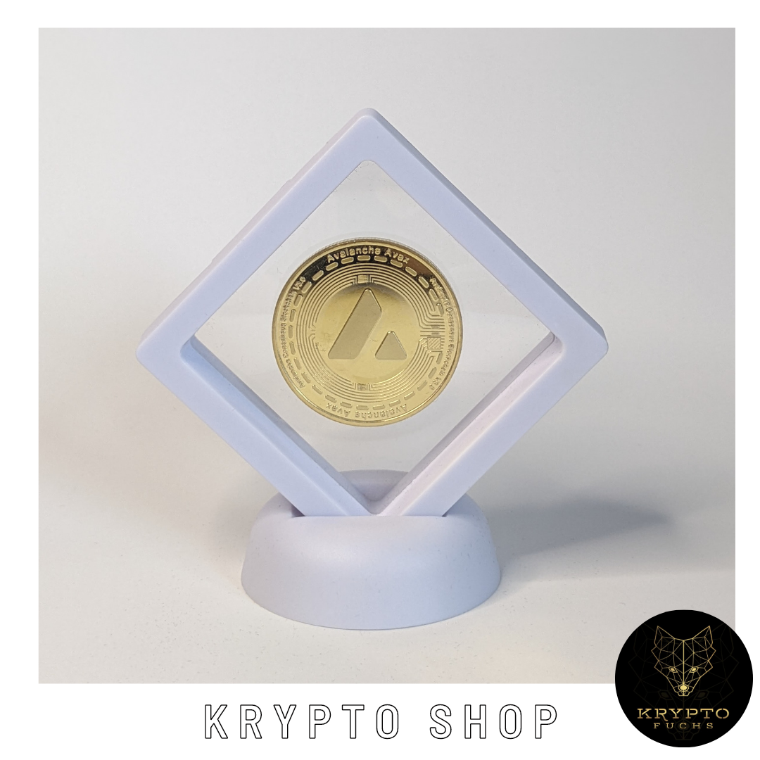 Avalanche AVAX Kryptomünze – im weißen Display | KryptoFuchs