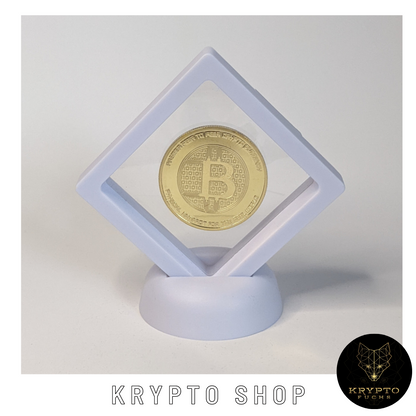 Bitcoin BTC Silkroad Kryptomünze – im weißen Schwebe-Display | KryptoFuchs