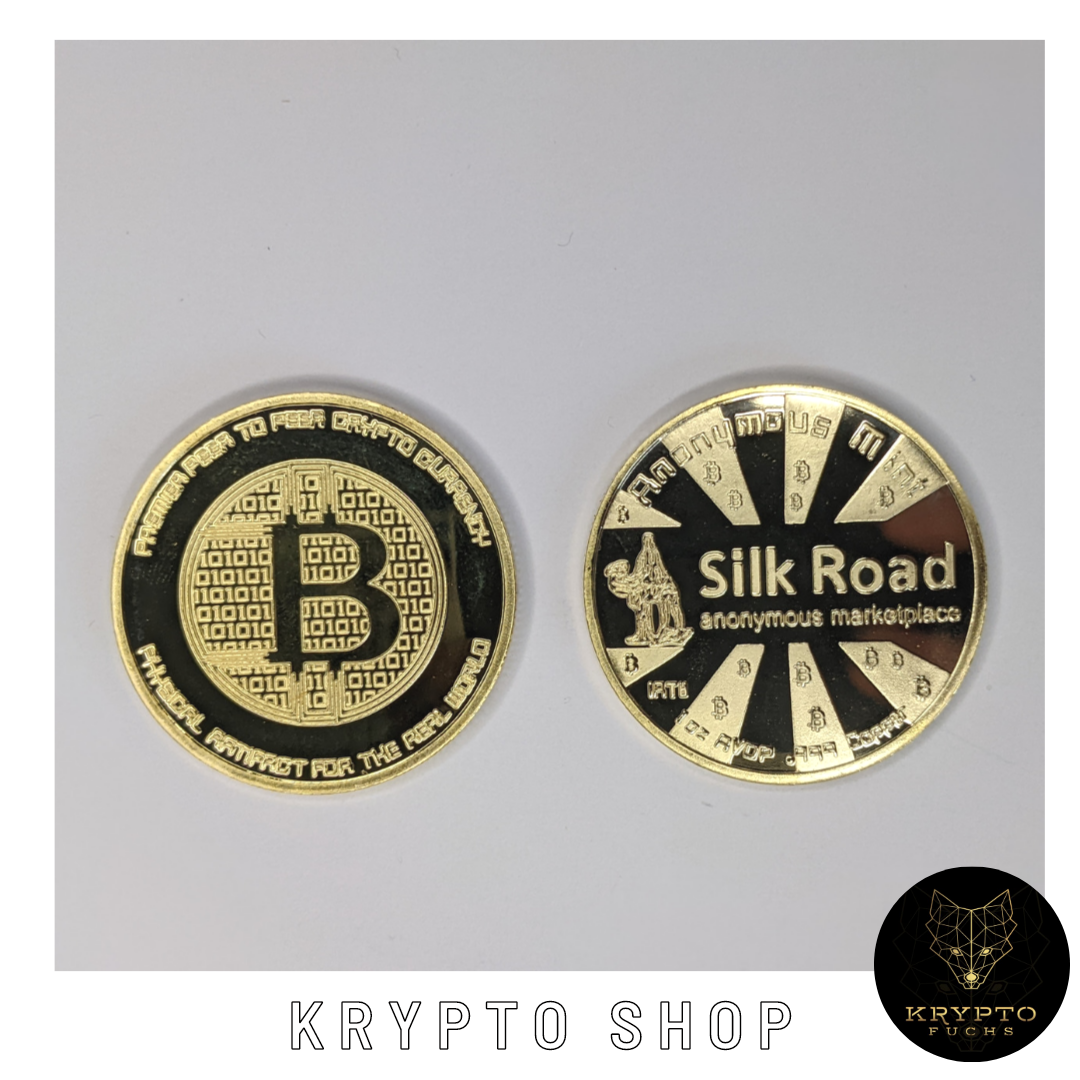 Bitcoin BTC Silkroad Kryptomünze – Vorder- und Rückseite | KryptoFuchs