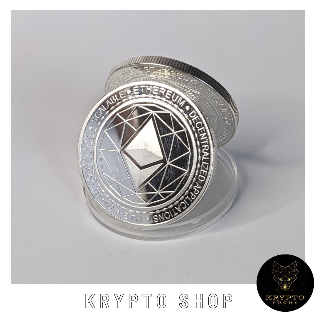 Ethereum ETH Kryptomünze 2021 Edition – Silber, aufgestellte Münze in Schutzkapsel | KryptoFuchs