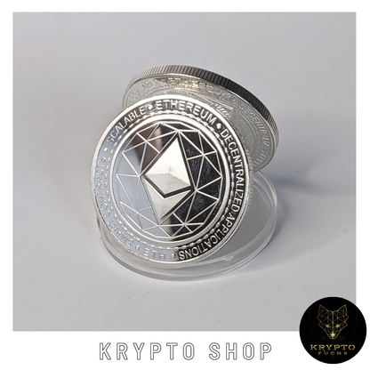 Ethereum ETH Kryptomünze 2021 Edition – Silber, aufgestellte Münze in Schutzkapsel | KryptoFuchs