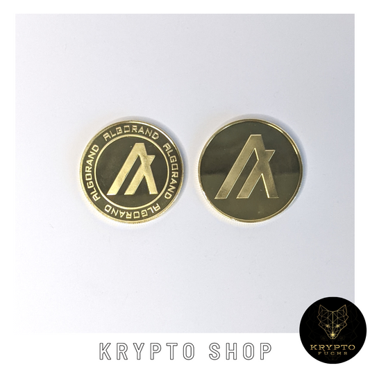 Algorand ALGO Kryptomünze – Vorder- und Rückseite auf dunklem Grund | KryptoFuchs
