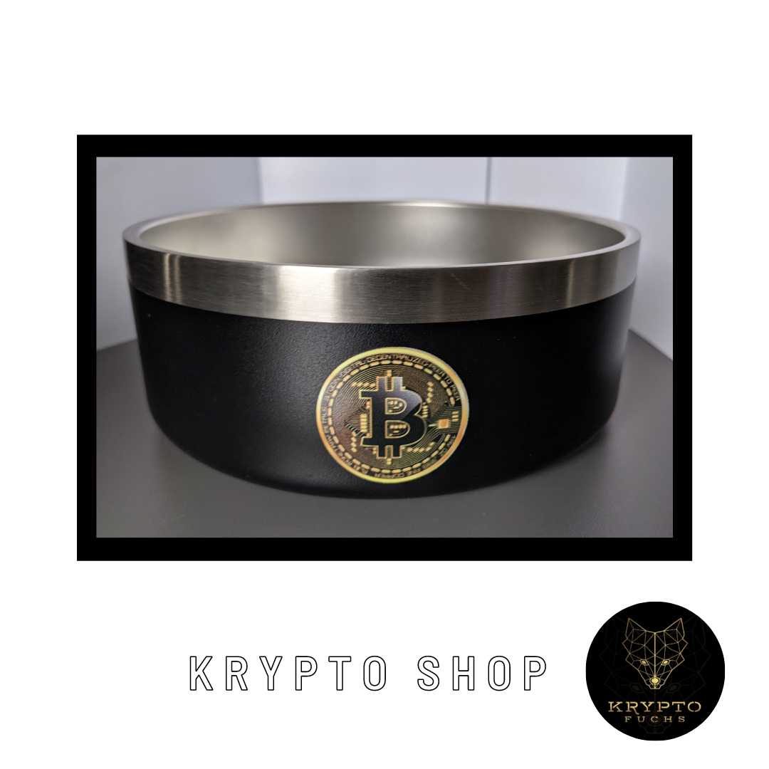 Hundenapf – mit Bitcoin-Logo, Frontansicht | KryptoFuchs