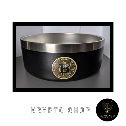 Hundenapf – mit Bitcoin-Logo, Frontansicht | KryptoFuchs