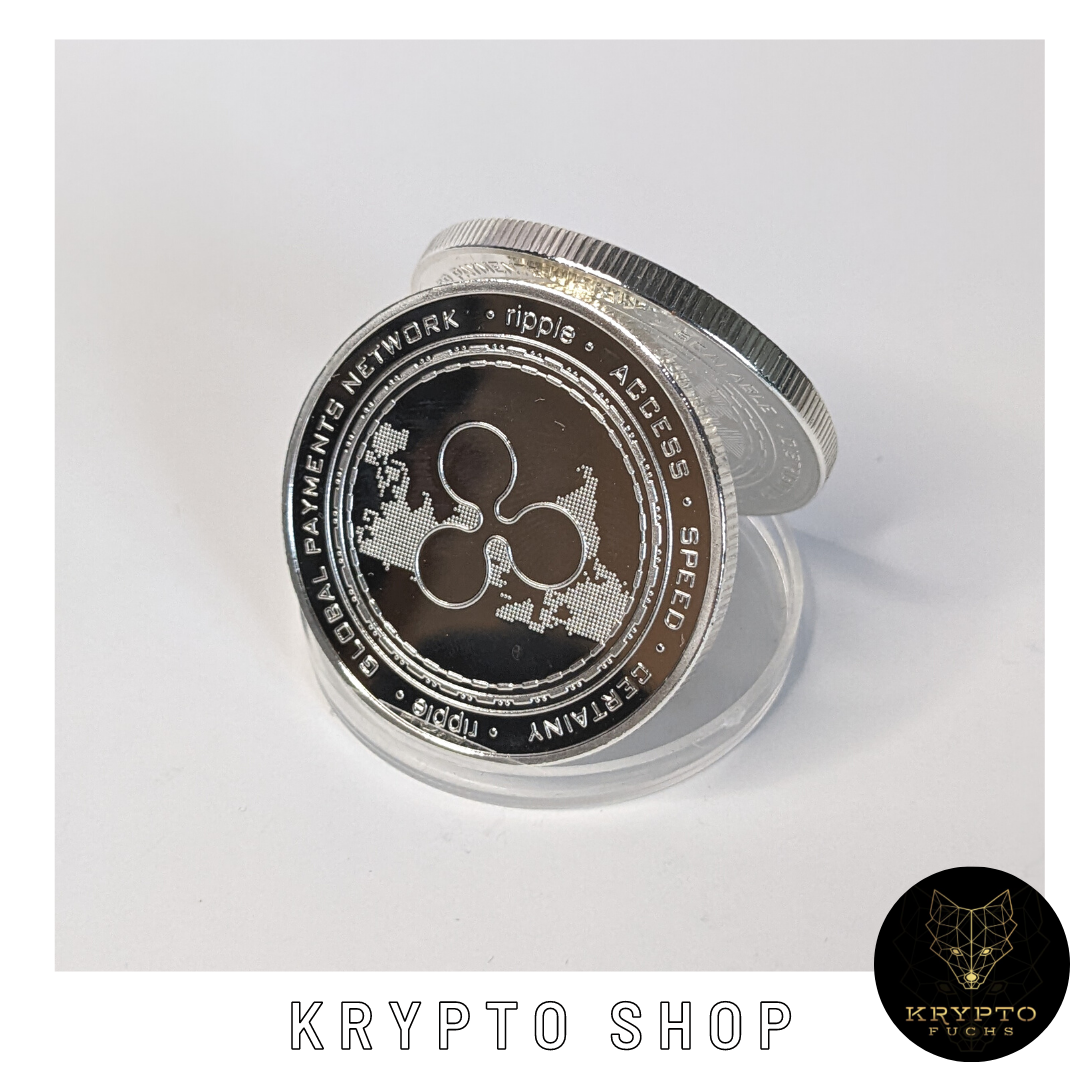 Ripple XRP Kryptomünze 2021 Edition – Silber, aufgestellte Münze, weitere Ansicht | KryptoFuchs