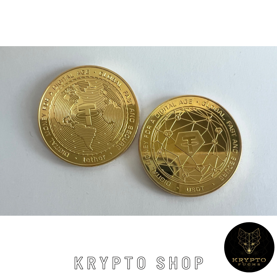 Tether USDT Kryptomünze 2021 Edition – Gold, Vorder- und Rückseite | KryptoFuchs