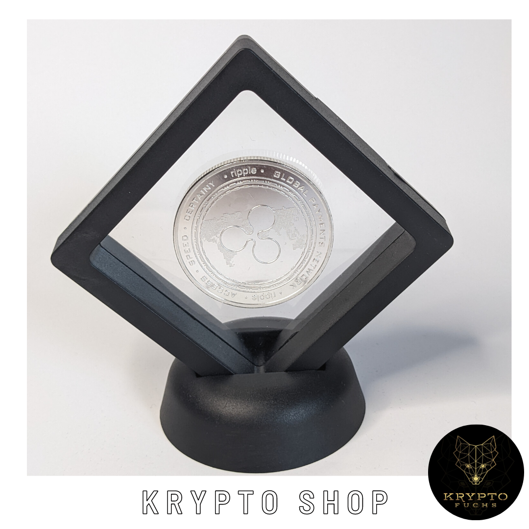 Ripple XRP Kryptomünze 2021 Edition – Silber im schwarzen Schwebe-Display | KryptoFuchs