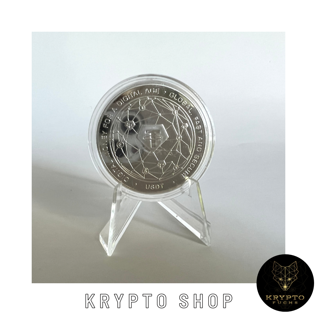 Tether USDT Kryptomünze 2021 Edition – Silber mit Aufsteller | KryptoFuchs
