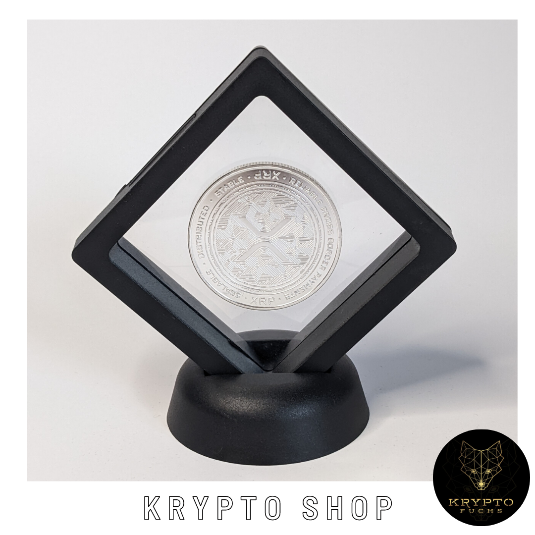 Ripple XRP Kryptomünze 2021 Edition – Silber im schwarzen Schwebe-Display | KryptoFuchs