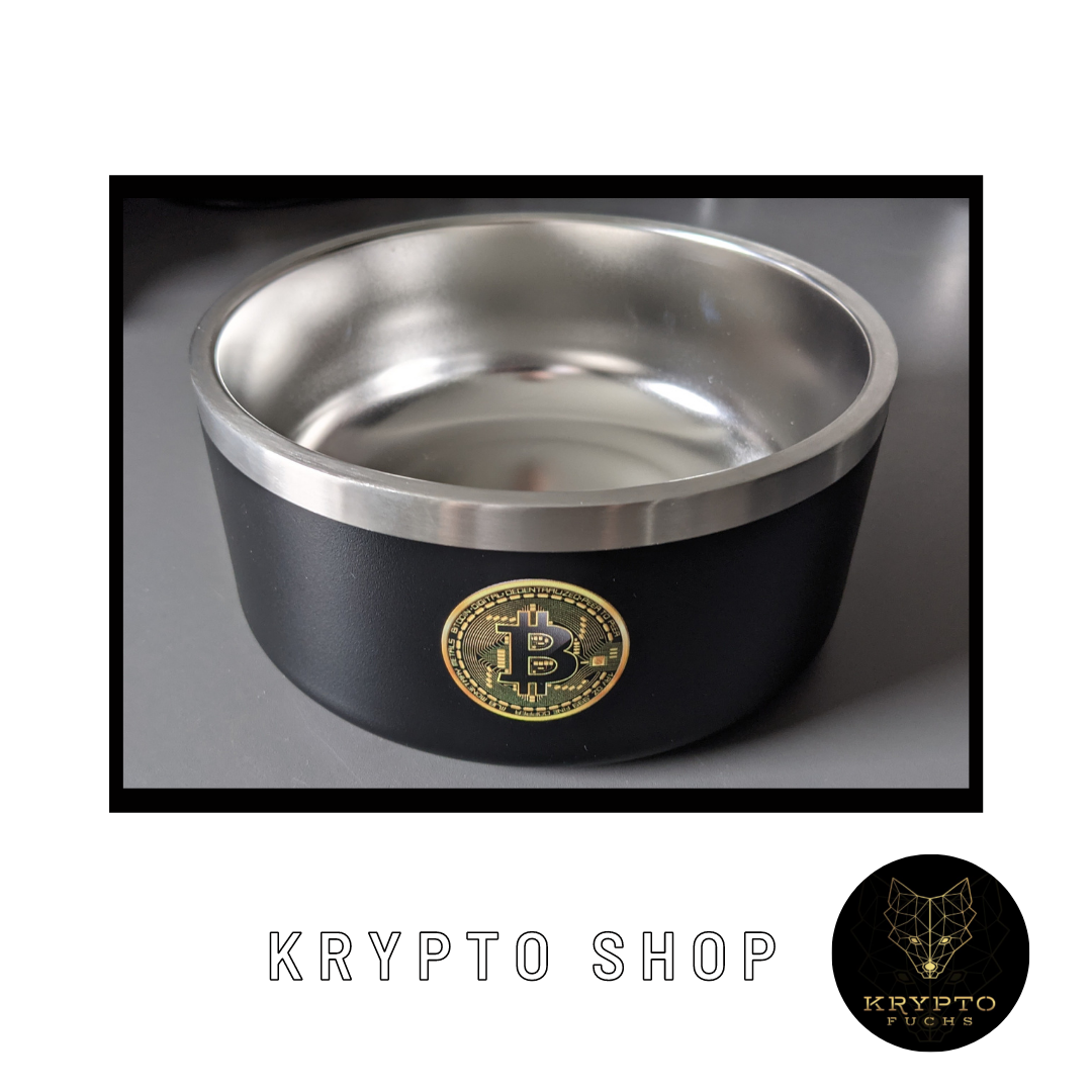Hundenapf – Außenansicht mit Bitcoin-Logo | KryptoFuchs