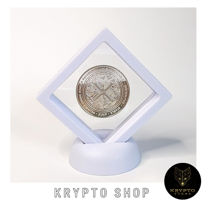 Ripple XRP Kryptomünze 2021 Edition – Silber im weißen Schwebe-Display | KryptoFuchs