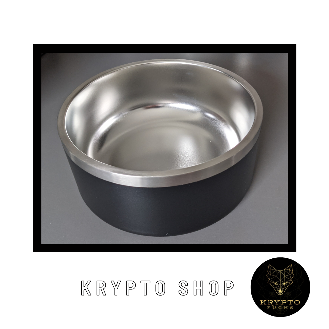 Hundenapf – Nahaufnahme Bitcoin-Logo | KryptoFuchs