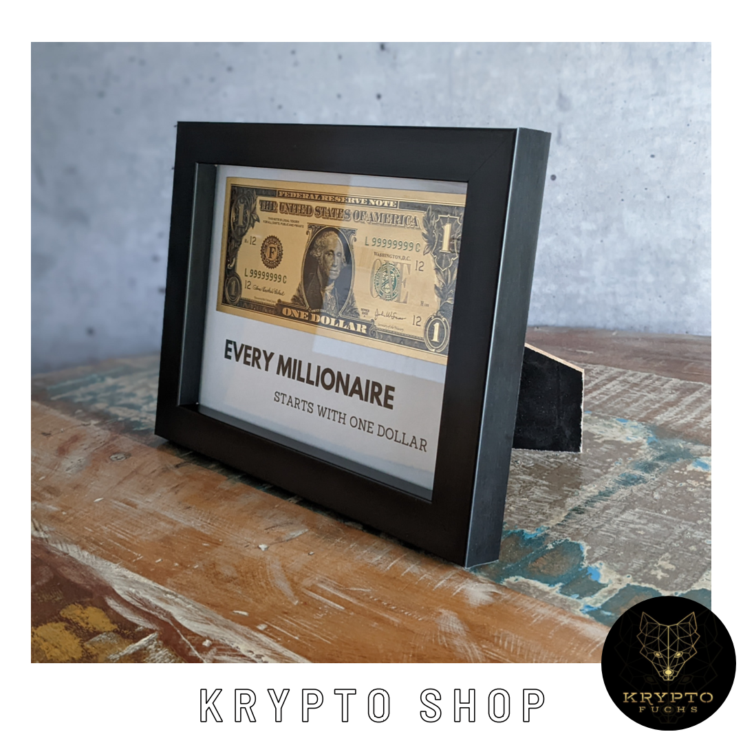 Krypto Kunst „Every Millionaire starts with one Dollar" – Gerahmtes Poster Motivationsmotiv | KryptoFuchs