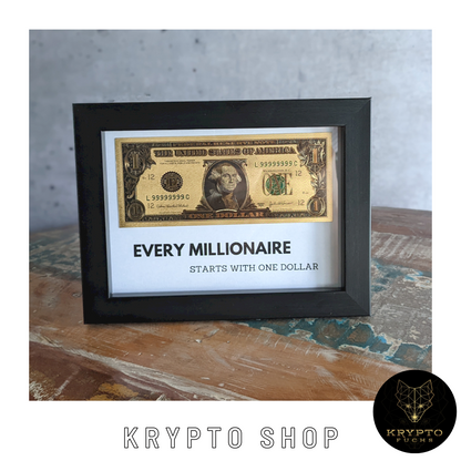 Krypto Kunst "Every Millionaire starts with one Dollar" – Vorderseite | KryptoFuchs
