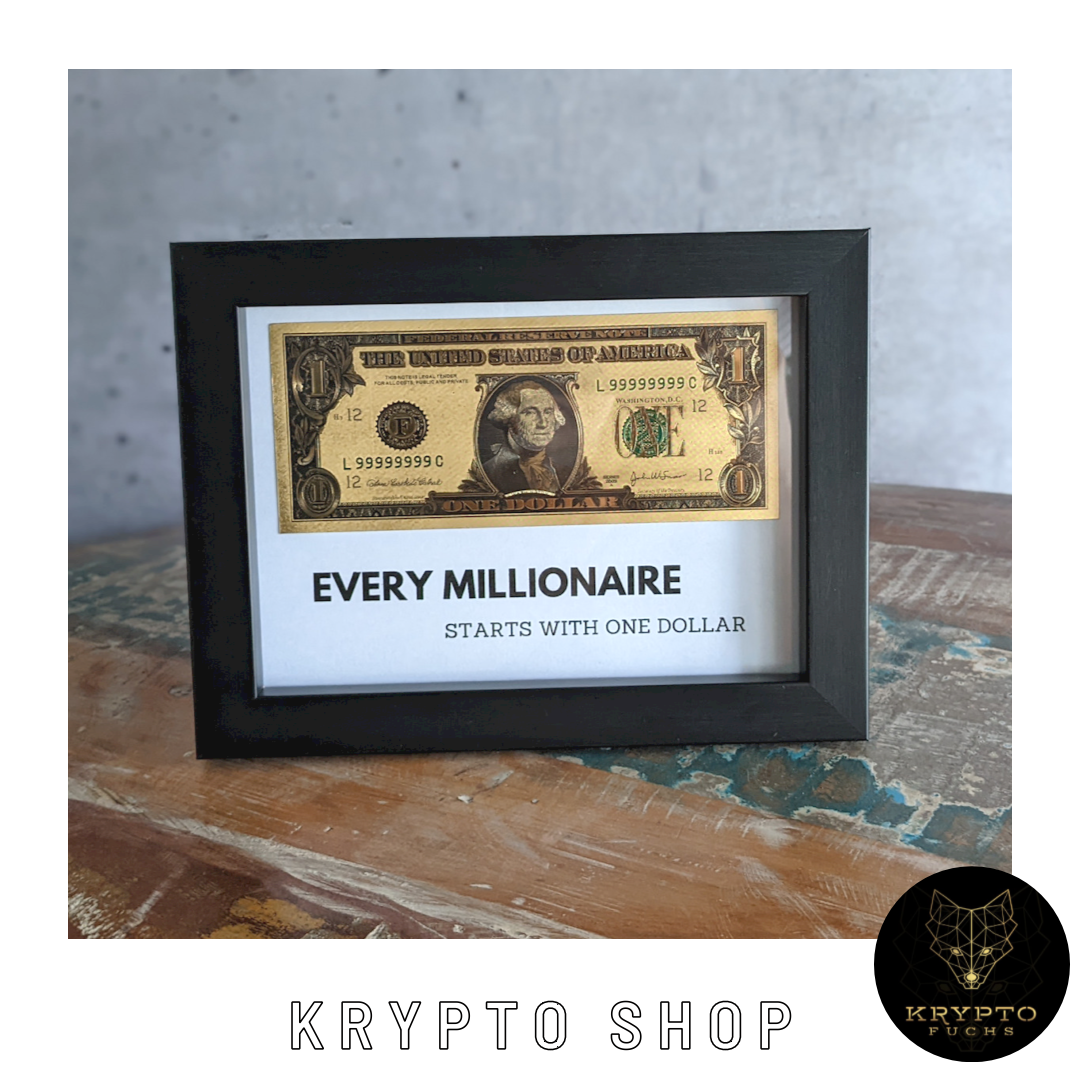 Krypto Kunst "Every Millionaire starts with one Dollar" – Rückseite | KryptoFuchs