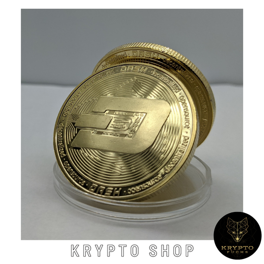 Dash Kryptomünze – Gold, aufgestellte Münze | KryptoFuchs