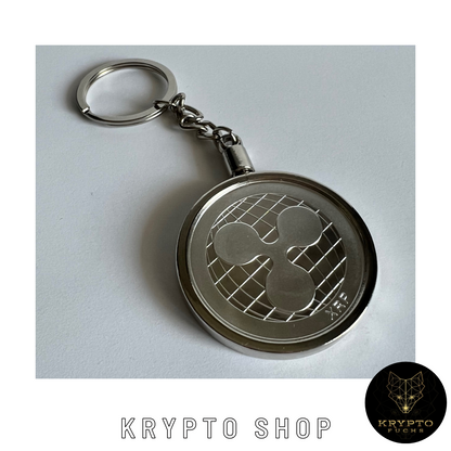 Ripple XRP Kryptomünze – Silber als Schlüsselanhänger, Weltkarten-Seite | KryptoFuchs