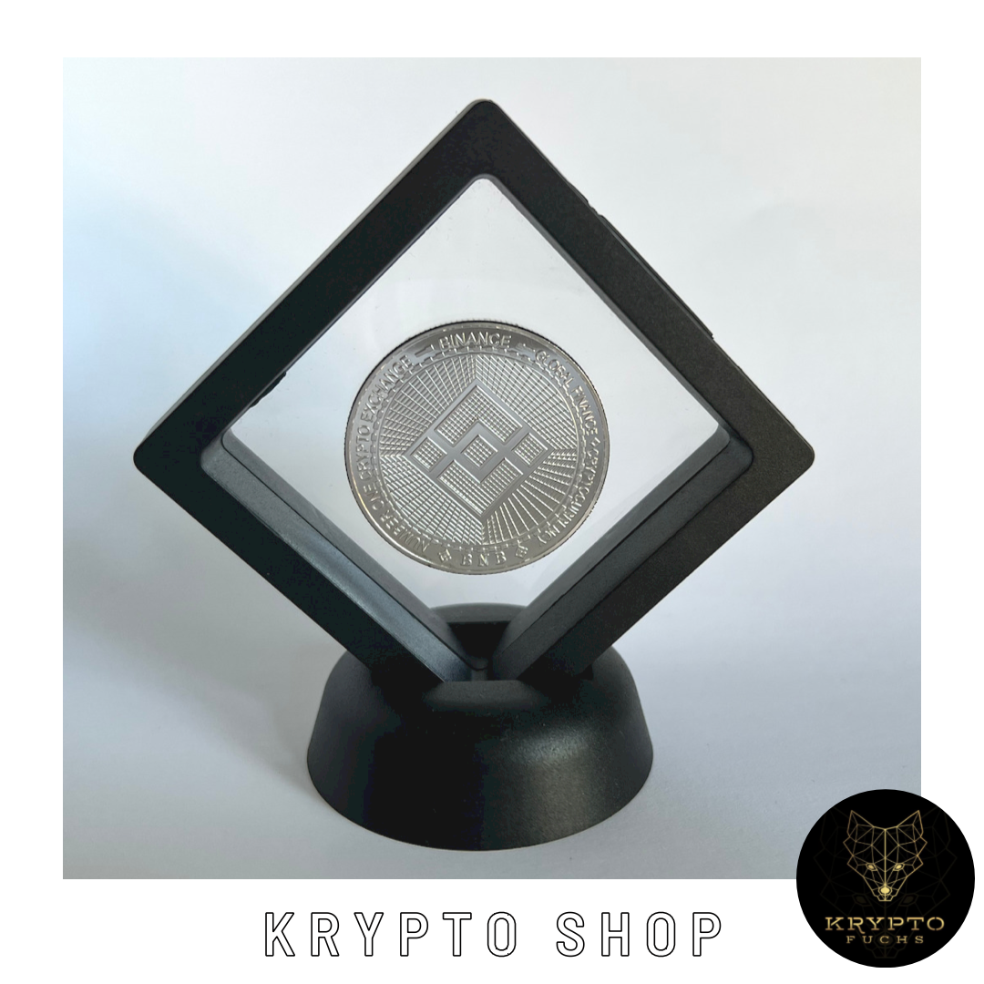 Tether USDT Kryptomünze 2021 Edition – Silber im schwarzen Schwebe-Display, weitere Ansicht | KryptoFuchs
