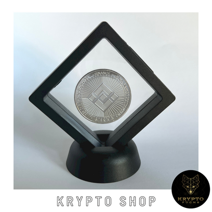 Tether USDT Kryptomünze 2021 Edition – Silber im schwarzen Schwebe-Display, weitere Ansicht | KryptoFuchs