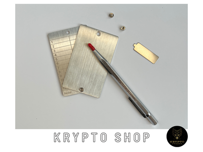 Krypto Recovery Phrase Backup mit Gravurstift – Vorderseite | KryptoFuchs