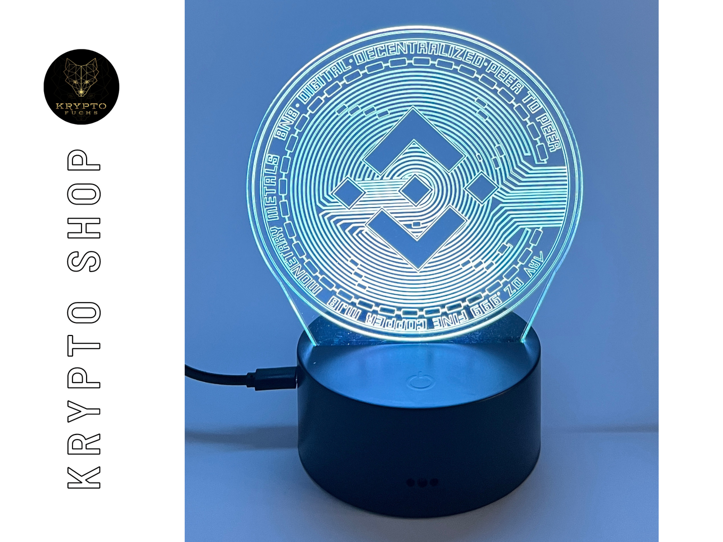 Krypto Lampe 3D LED mit Fernbedienung – beleuchtet | KryptoFuchs