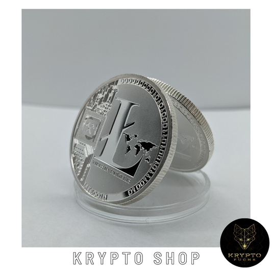 Litecoin Kryptomünze – aufgestellte Münze in Schutzkapsel | KryptoFuchs