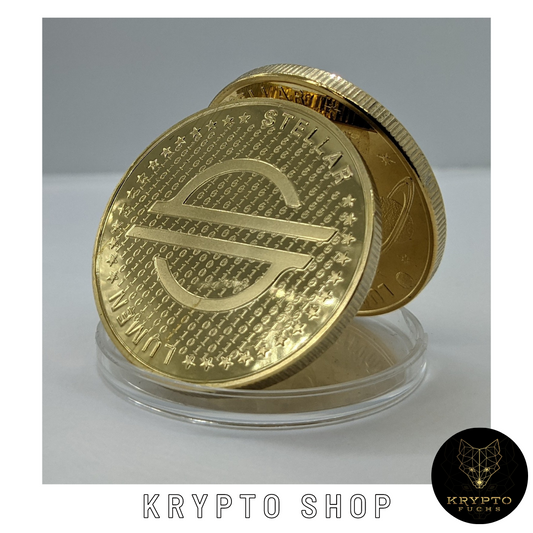 Stellar Lumens XLM Kryptomünze – aufgestellte Münze in Schutzkapsel | KryptoFuchs