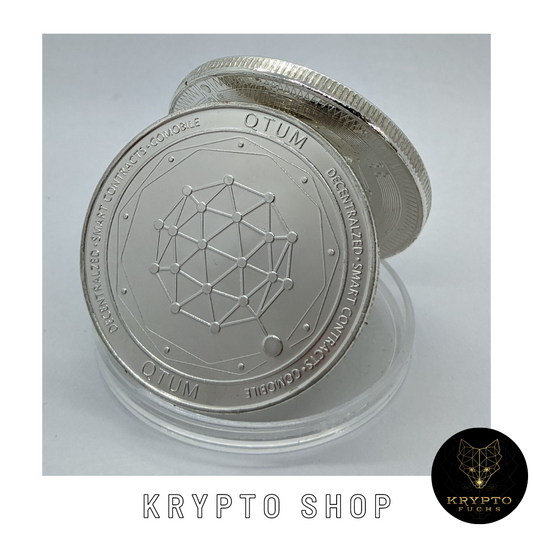 Qtum Kryptomünze – aufgestellte Münze in Schutzkapsel | KryptoFuchs