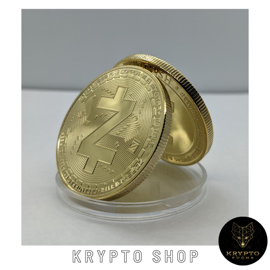 ZCash ZEC Kryptomünze – aufgestellte Münze in Schutzkapsel | KryptoFuchs